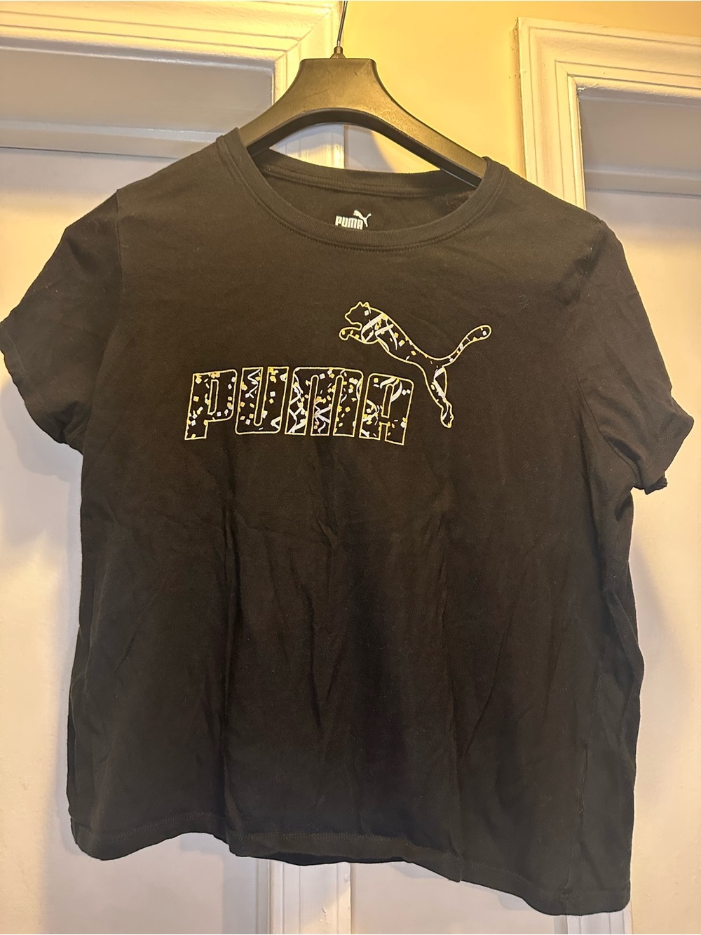 Puma Black Short Sleeve Tee with White Patterned Logo